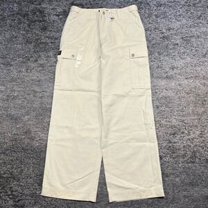 NWT VTG Express Cargo Pants Mens 34x32 Cream Baggy Wide Leg Utility Skater Y2K